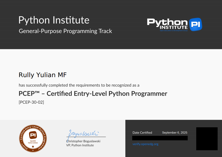 PCEP Certified Entry Level Python Programmer