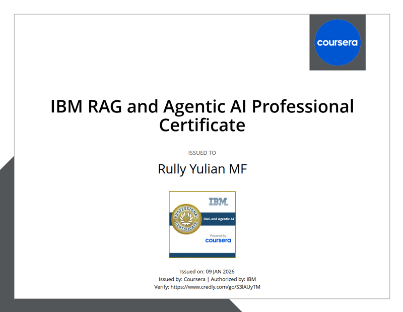 Certified in IBM RAG and Agentic AI Professional-Rully Yulian MF