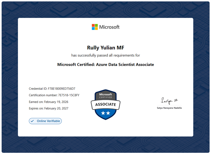 Certified in Microsoft Azure Data Scientist Associate