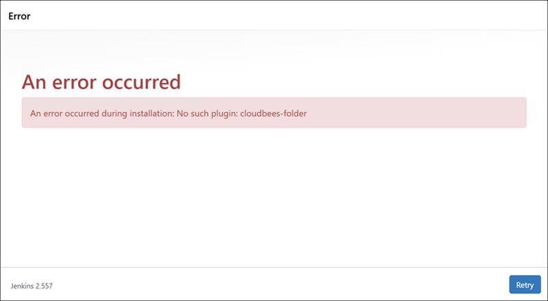 Jenkins Installation Error. An Error occured during installation: No such plugin: cloudbees-folder