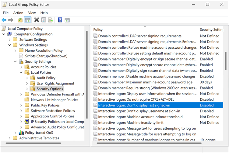 Hide Display Last Sign-in on Windows Logon